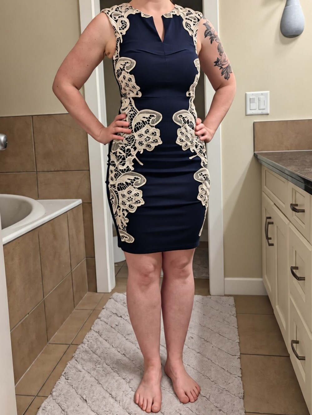 Sleeveless Navy Dress with Lace Details